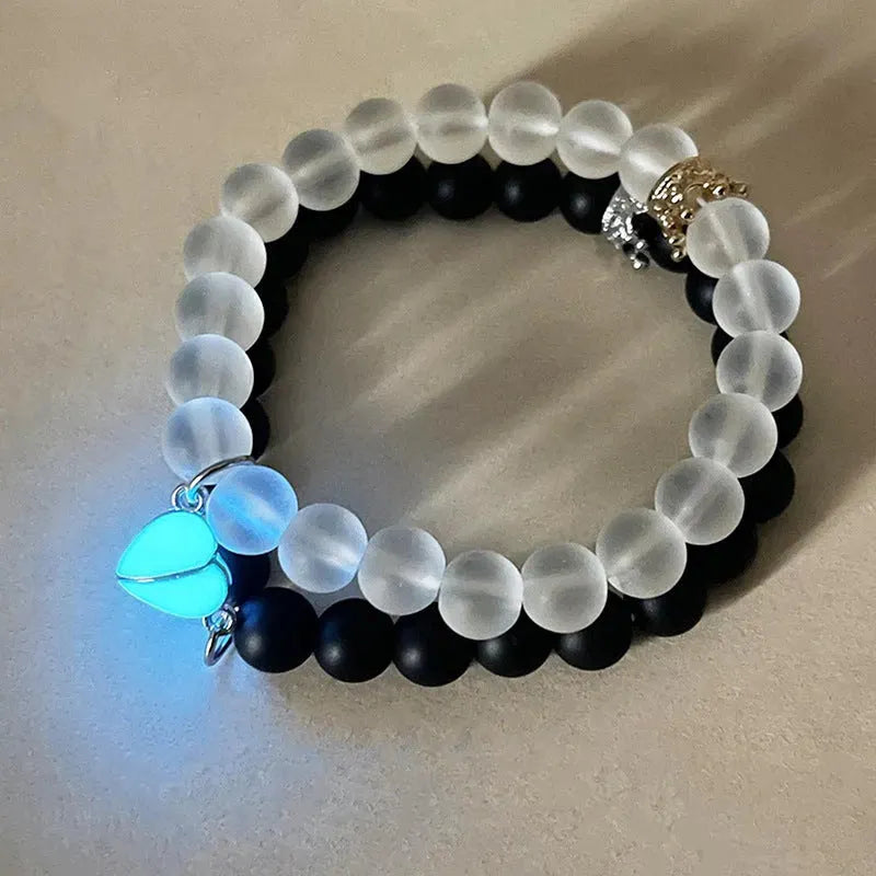 Fashion Jewelry 2pcs Handmade Crown Beaded Charms Bracelet Luminou Heart Glow In The Dark Couple Bracelet For Lover Men Women Fluorescent Gift - Bellarte Enchanté Fashion Jewelry 2pcs Handmade Crown Beaded Charms Bracelet Luminou Heart Glow In The Dark Couple Bracelet For Lover Men Women Fluorescent Gift